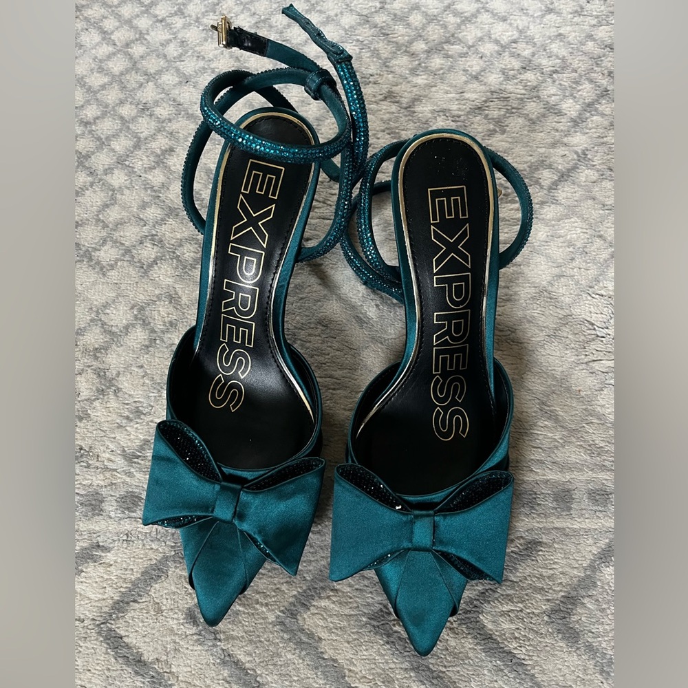 Express Teal Strappy Bow Heels